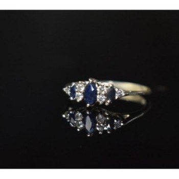 925 Sterling Silver Sapphire & CZ Ring Size 7