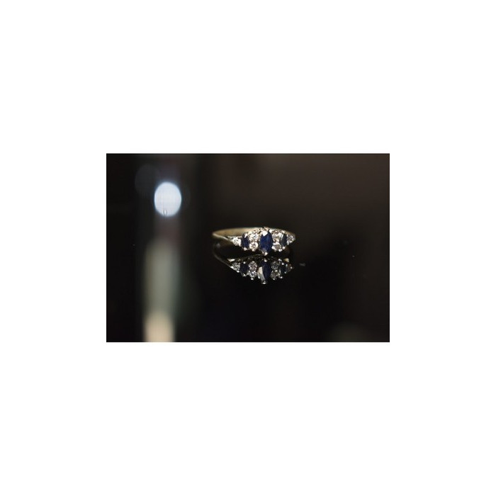 925 Sterling Silver Sapphire & CZ Ring Size 7