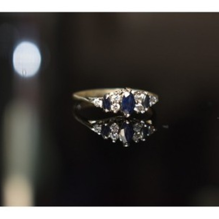 925 Sterling Silver Sapphire & CZ Ring Size 7