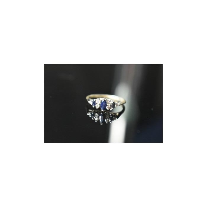 925 Sterling Silver Sapphire & CZ Ring Size 7