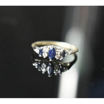 925 Sterling Silver Sapphire & CZ Ring Size 7