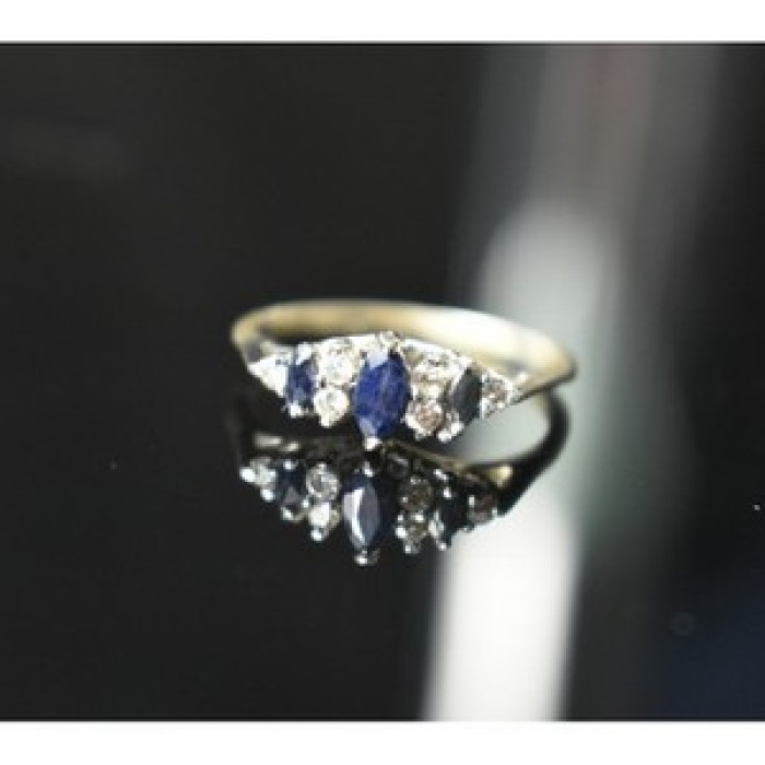 925 Sterling Silver Sapphire & CZ Ring Size 7