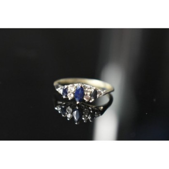 925 Sterling Silver Sapphire & CZ Ring Size 7