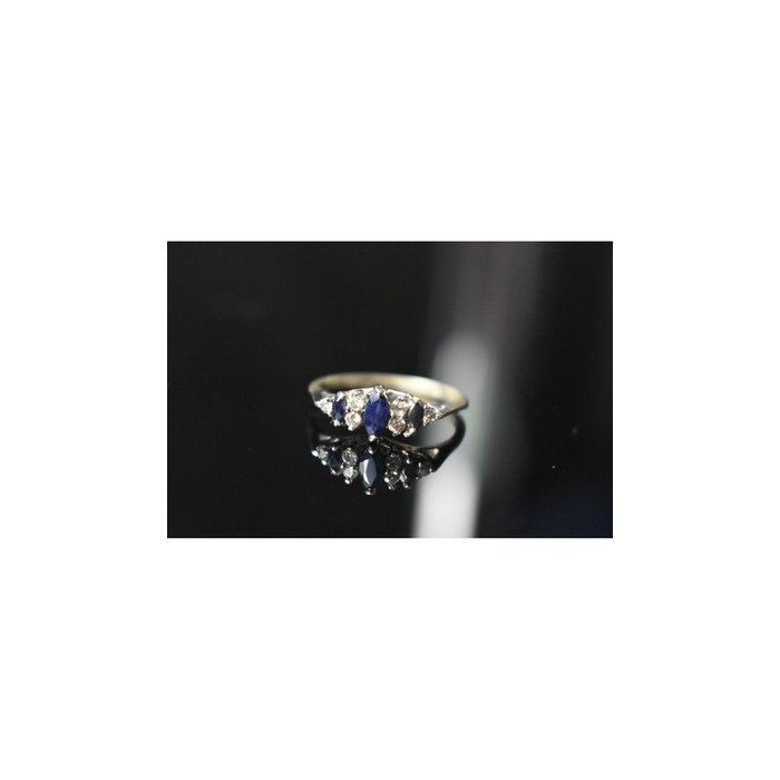 925 Sterling Silver Sapphire & CZ Ring Size 7