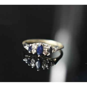 925 Sterling Silver Sapphire & CZ Ring Size 7
