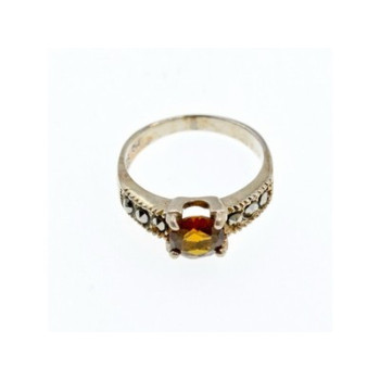925 Sterling Silver Hessonite & Marcasites Ring Size 5.5