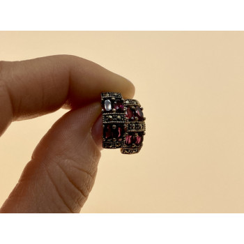 925 Sterling Silver Almandine & Marcasites Stud Earrings