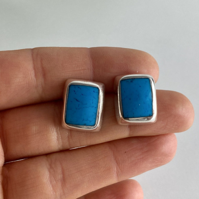 925 Sterling Silver Turquoise Stud Earrings