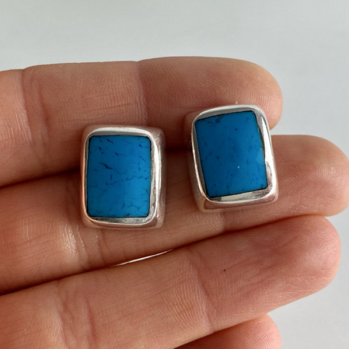 925 Sterling Silver Turquoise Stud Earrings