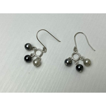 925 Sterling Silver Pearls Dangle Earrings Italy