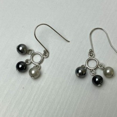 925 Sterling Silver Pearls Dangle Earrings Italy