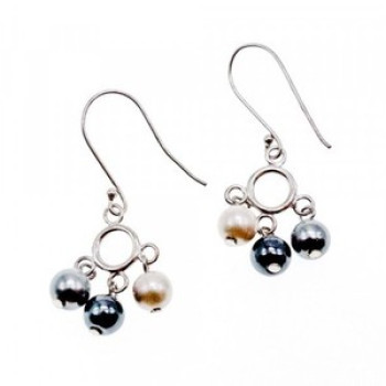 925 Sterling Silver Pearls Dangle Earrings Italy
