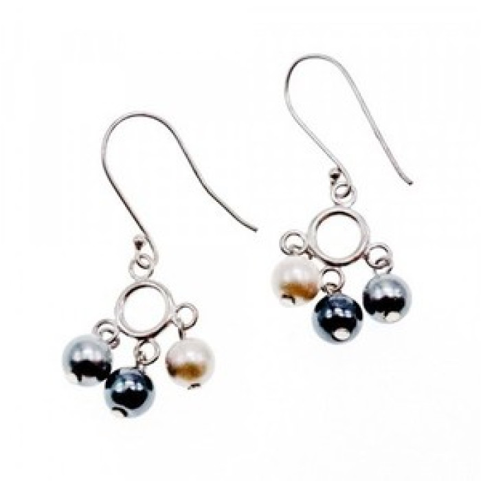 925 Sterling Silver Pearls Dangle Earrings Italy