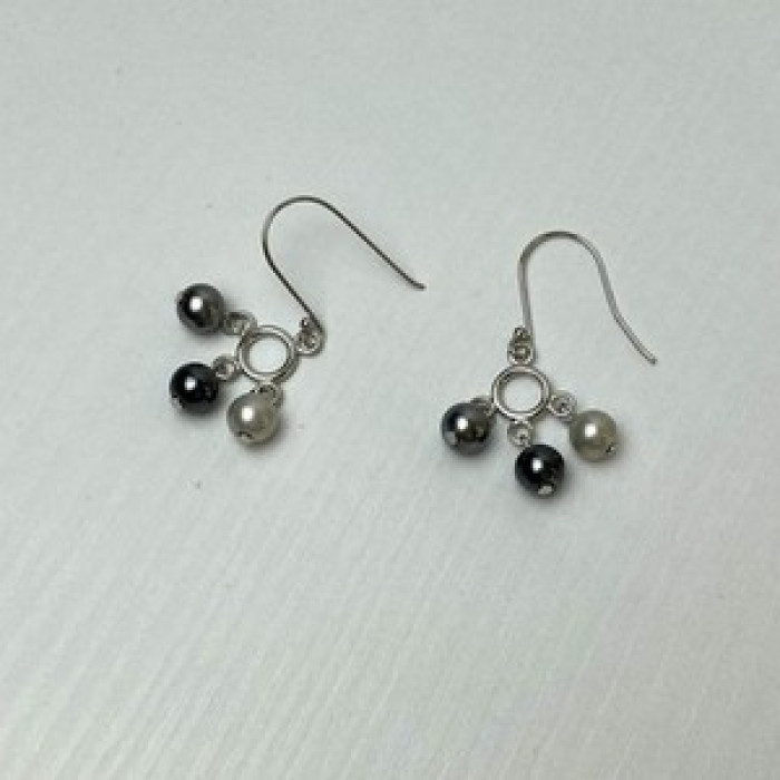 925 Sterling Silver Pearls Dangle Earrings Italy
