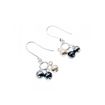 925 Sterling Silver Pearls Dangle Earrings Italy