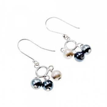 925 Sterling Silver Pearls Dangle Earrings Italy