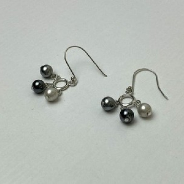 925 Sterling Silver Pearls Dangle Earrings Italy