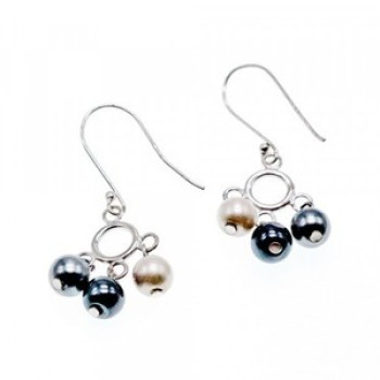 925 Sterling Silver Pearls Dangle Earrings Italy