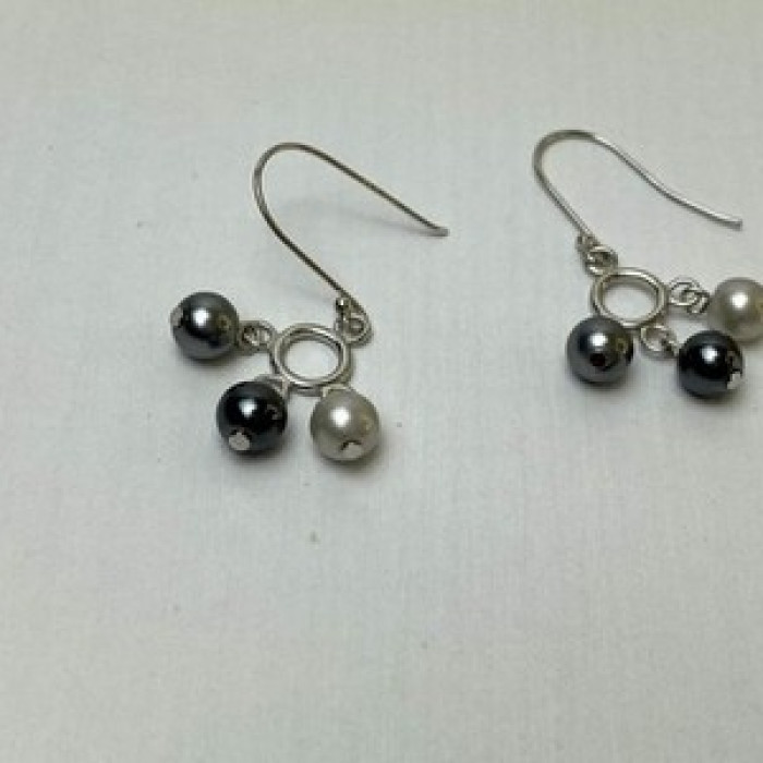 925 Sterling Silver Pearls Dangle Earrings Italy