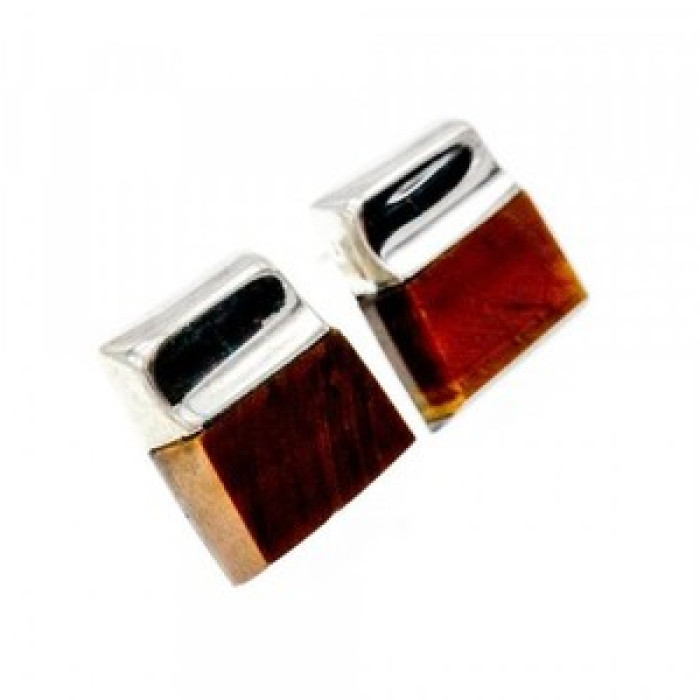 Vintage 925 Sterling Silver Tiger'S eye Stud Earrings