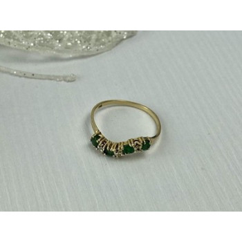 10K Yellow Gold Emeralds & Diamonds Ring Size 6.5