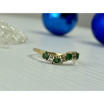 10K Yellow Gold Emeralds & Diamonds Ring Size 6.5