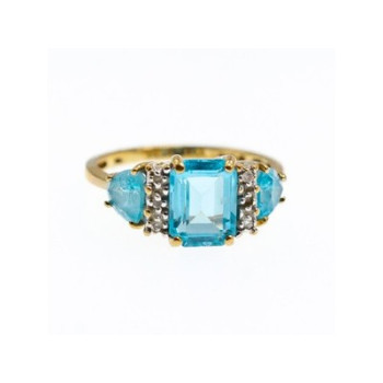 10K Yellow Gold Blue Topas & Diamonds Ring Size 6.5