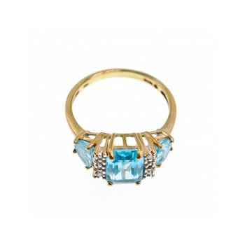 10K Yellow Gold Blue Topas & Diamonds Ring Size 6.5