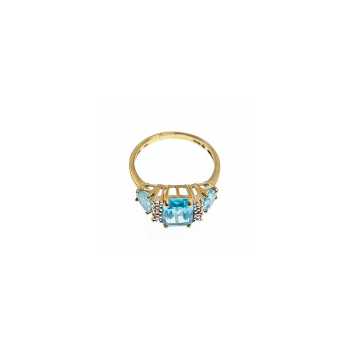 10K Yellow Gold Blue Topas & Diamonds Ring Size 6.5