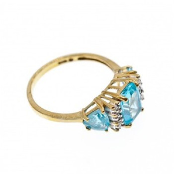 10K Yellow Gold Blue Topas & Diamonds Ring Size 6.5
