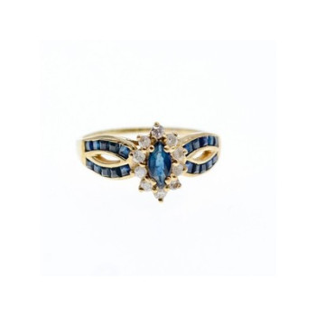 14K Yellow Gold Sapphire & Diamonds Ring Size 5.5