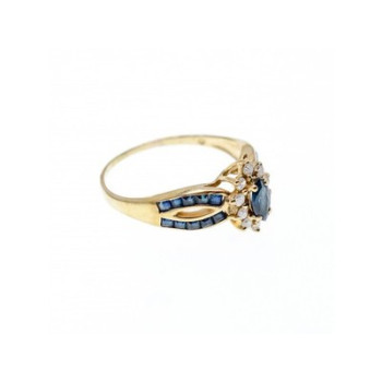 14K Yellow Gold Sapphire & Diamonds Ring Size 5.5