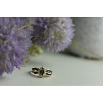 14K Yellow Gold Sapphire & Diamonds Ring Size 5.5