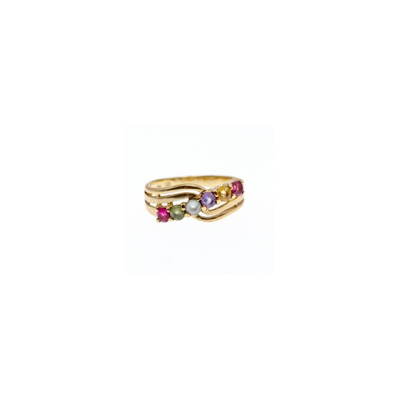 10K Yellow Gold Multi Gemstones Ring Size 6.5