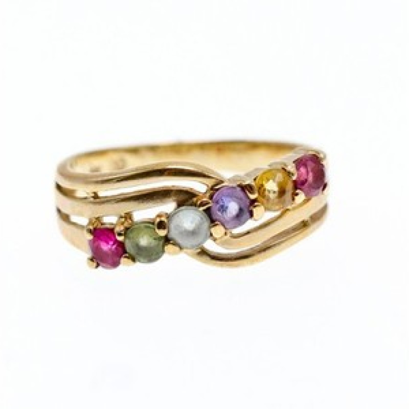 10K Yellow Gold Multi Gemstones Ring Size 6.5
