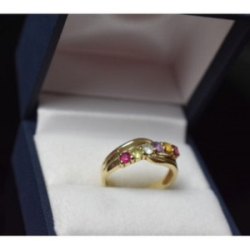 10K Yellow Gold Multi Gemstones Ring Size 6.5