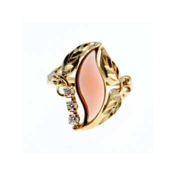 14K Yellow Gold Pink Agate & Sapphires Ring Size 5.5