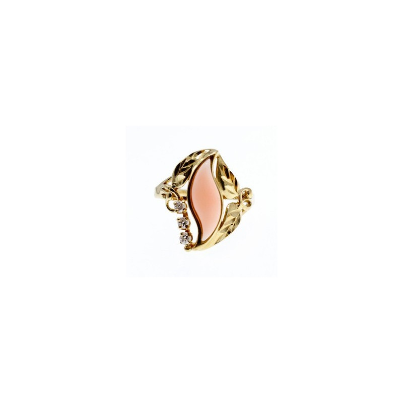 14K Yellow Gold Pink Agate & Sapphires Ring Size 5.5
