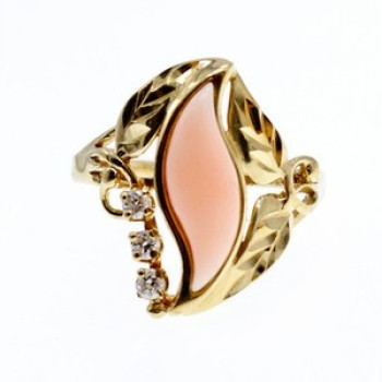 14K Yellow Gold Pink Agate & Sapphires Ring Size 5.5