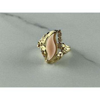 14K Yellow Gold Pink Agate & Sapphires Ring Size 5.5