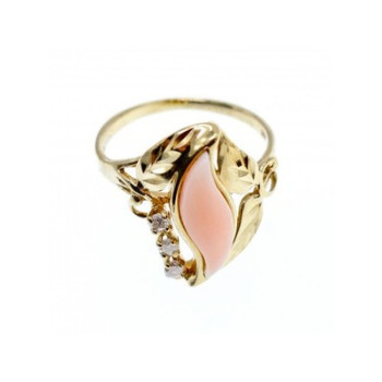 14K Yellow Gold Pink Agate & Sapphires Ring Size 5.5