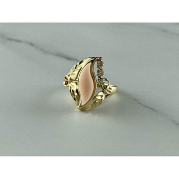 14K Yellow Gold Pink Agate & Sapphires Ring Size 5.5
