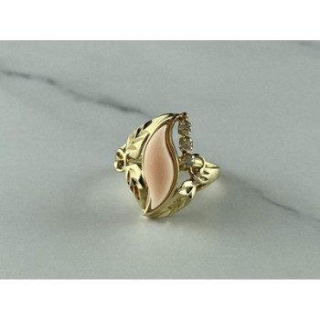 14K Yellow Gold Pink Agate & Sapphires Ring Size 5.5