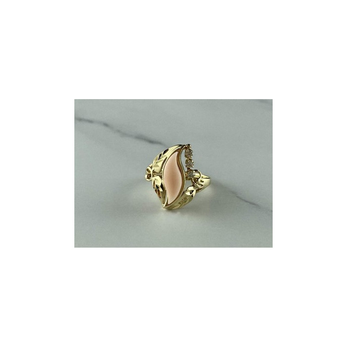 14K Yellow Gold Pink Agate & Sapphires Ring Size 5.5