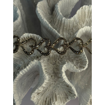 925 Sterling Silver Marcasite Hearts Bracelet Length 7.5