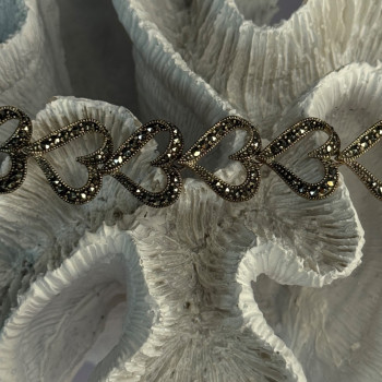 925 Sterling Silver Marcasite Hearts Bracelet Length 7.5
