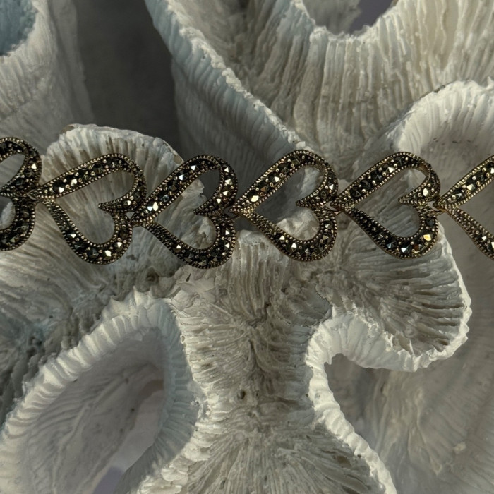 925 Sterling Silver Marcasite Hearts Bracelet Length 7.5