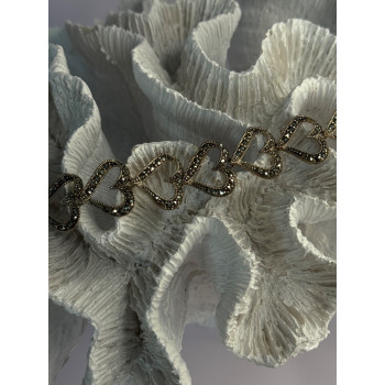 925 Sterling Silver Marcasite Hearts Bracelet Length 7.5