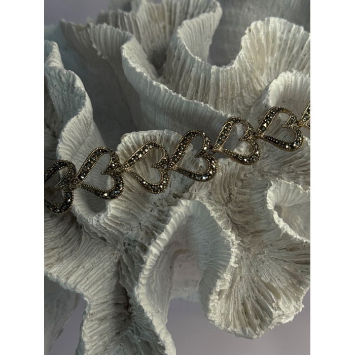 925 Sterling Silver Marcasite Hearts Bracelet Length 7.5