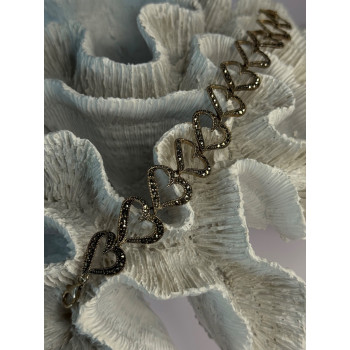 925 Sterling Silver Marcasite Hearts Bracelet Length 7.5